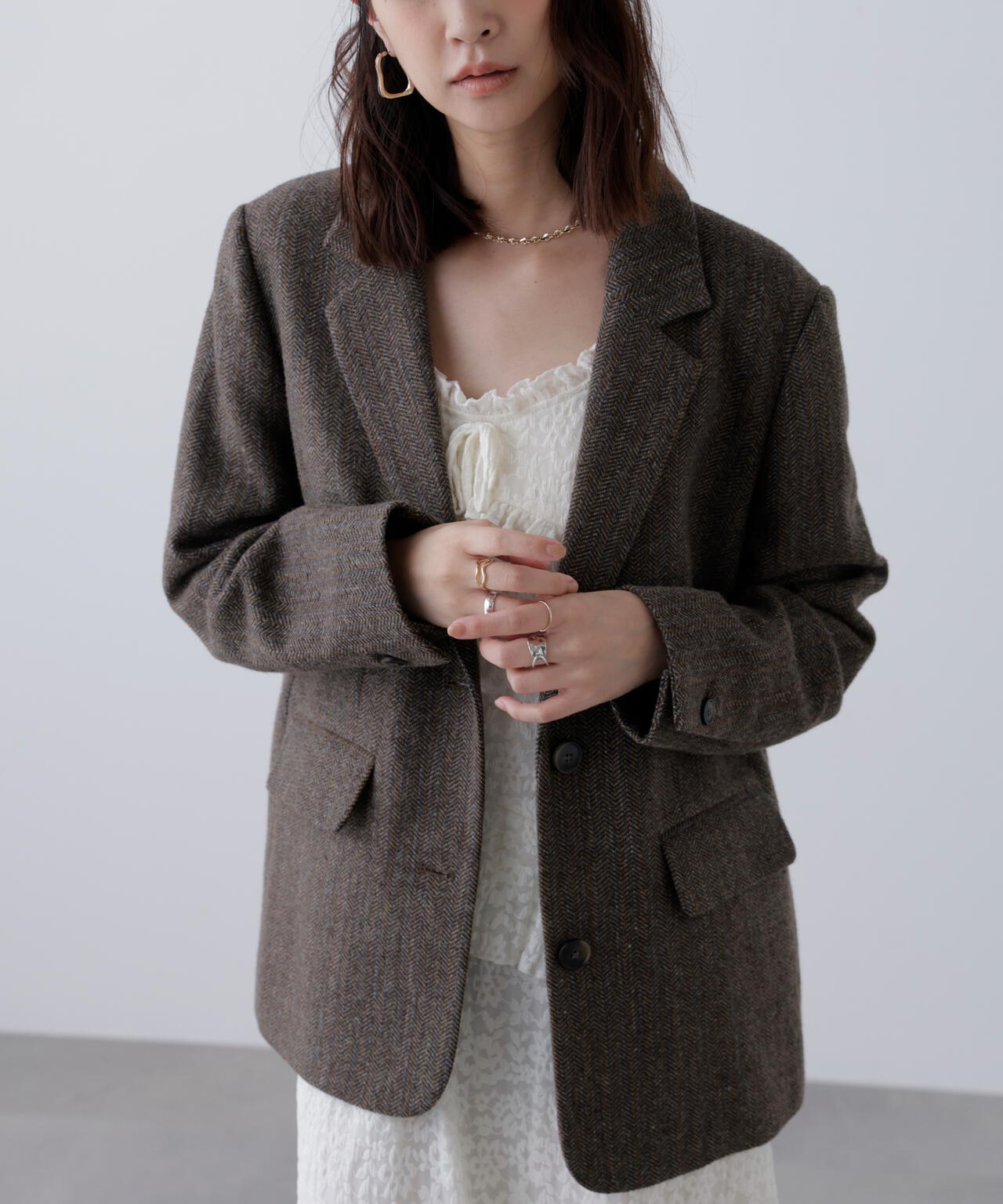 ベージュ ウール オーバーサイズジャケット ベージュ系・ブラウン系 追加生産予約】ウール混オーバーサイズ