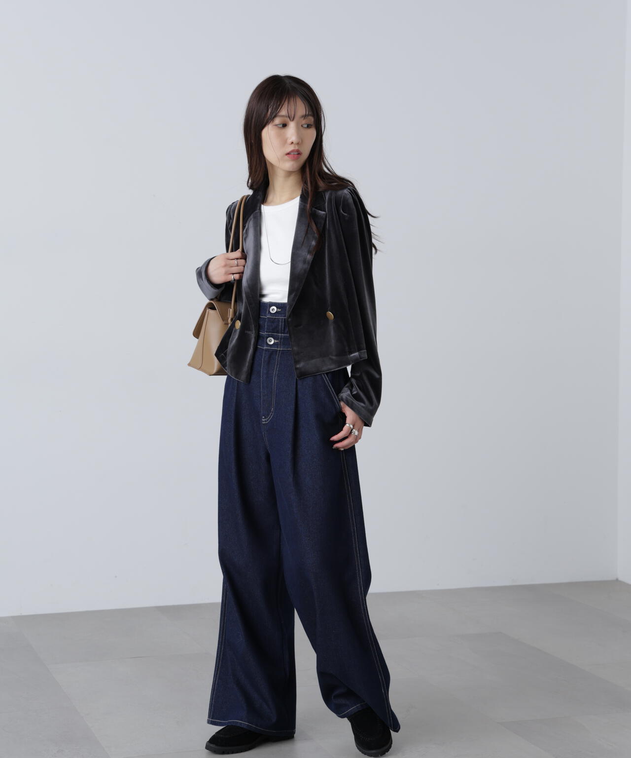 モンクレール　ベロア　ジャケット　ノーカラー　金ボタン　トラック　クロップド丈 MFM】金ボタンベロアクロップドジャケット | FREE'S MART（フリーズ