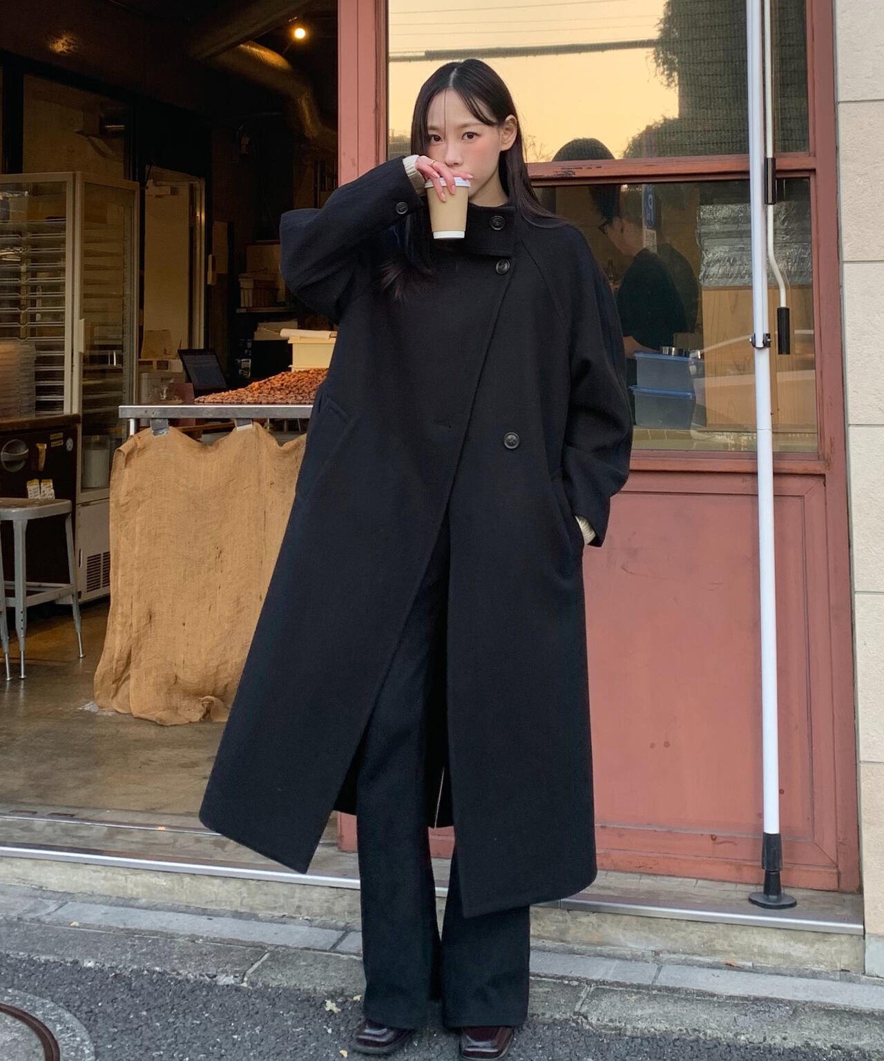 [累計販売5000枚！選べる4色]【3サイズ展開XS-M】スタンドカラーメルトンロングコート【低身長サイズ有】