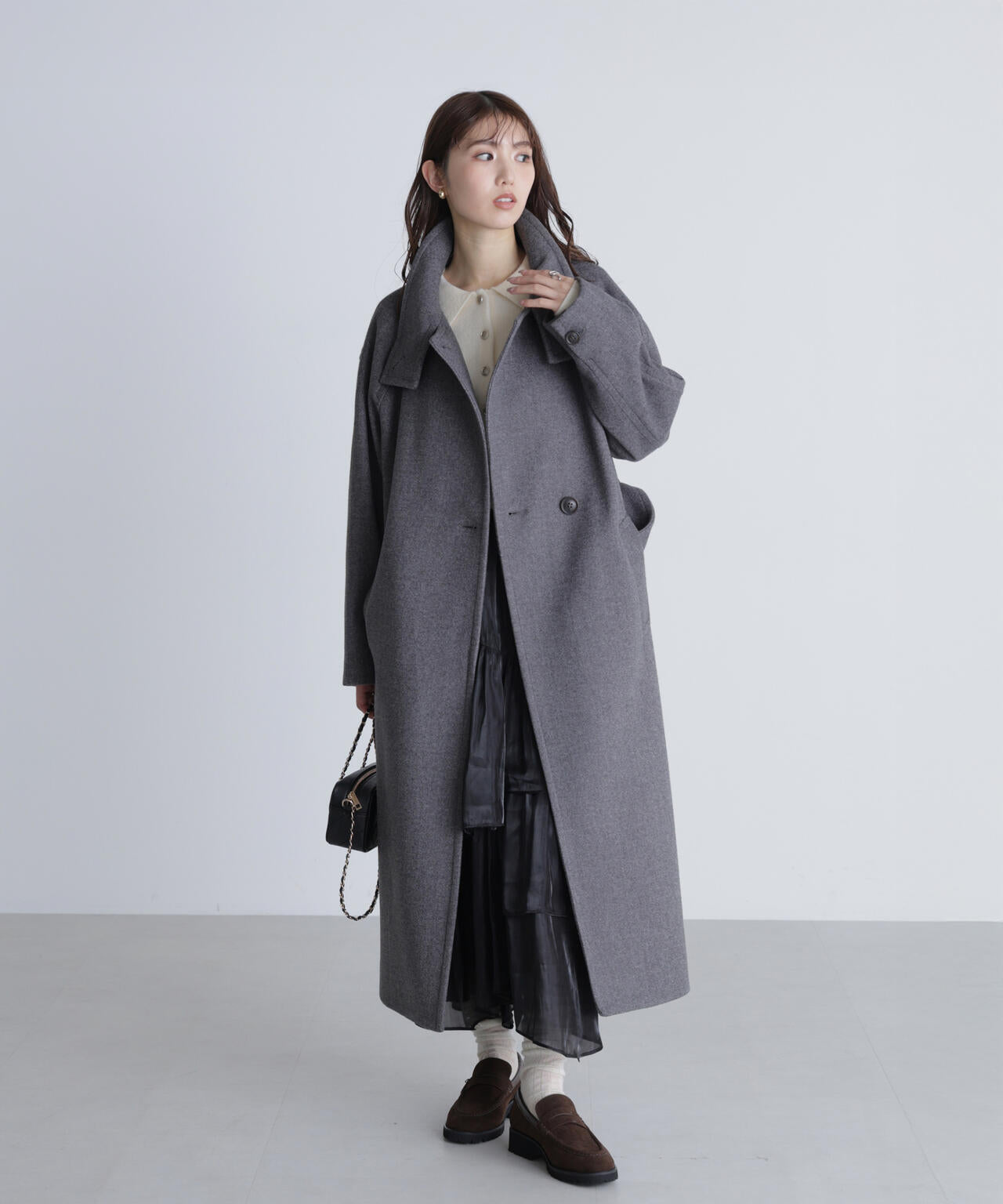 [累計販売5000枚！選べる4色]【3サイズ展開XS-M】スタンドカラーメルトンロングコート【低身長サイズ有】