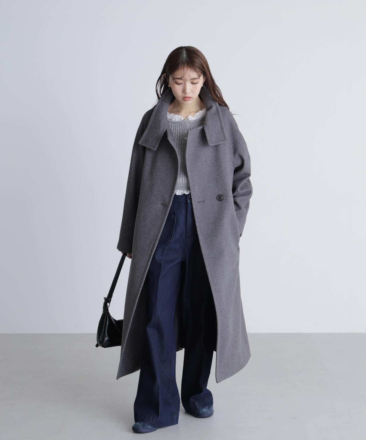 [累計販売5000枚！選べる4色]【3サイズ展開XS-M】スタンドカラーメルトンロングコート【低身長サイズ有】