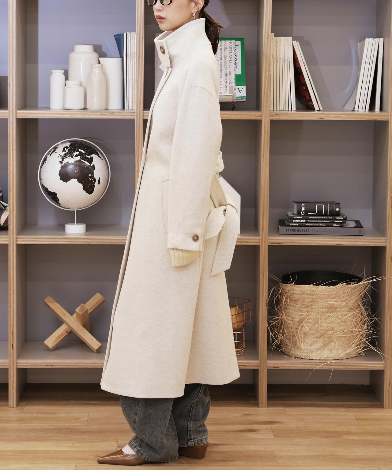 [累計販売5000枚！選べる4色]【3サイズ展開XS-M】スタンドカラーメルトンロングコート【低身長サイズ有】