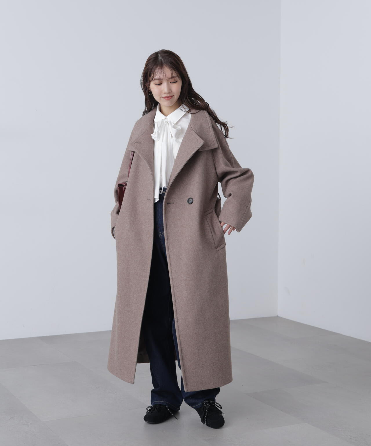 [累計販売5000枚！選べる4色]【3サイズ展開XS-M】スタンドカラーメルトンロングコート【低身長サイズ有】