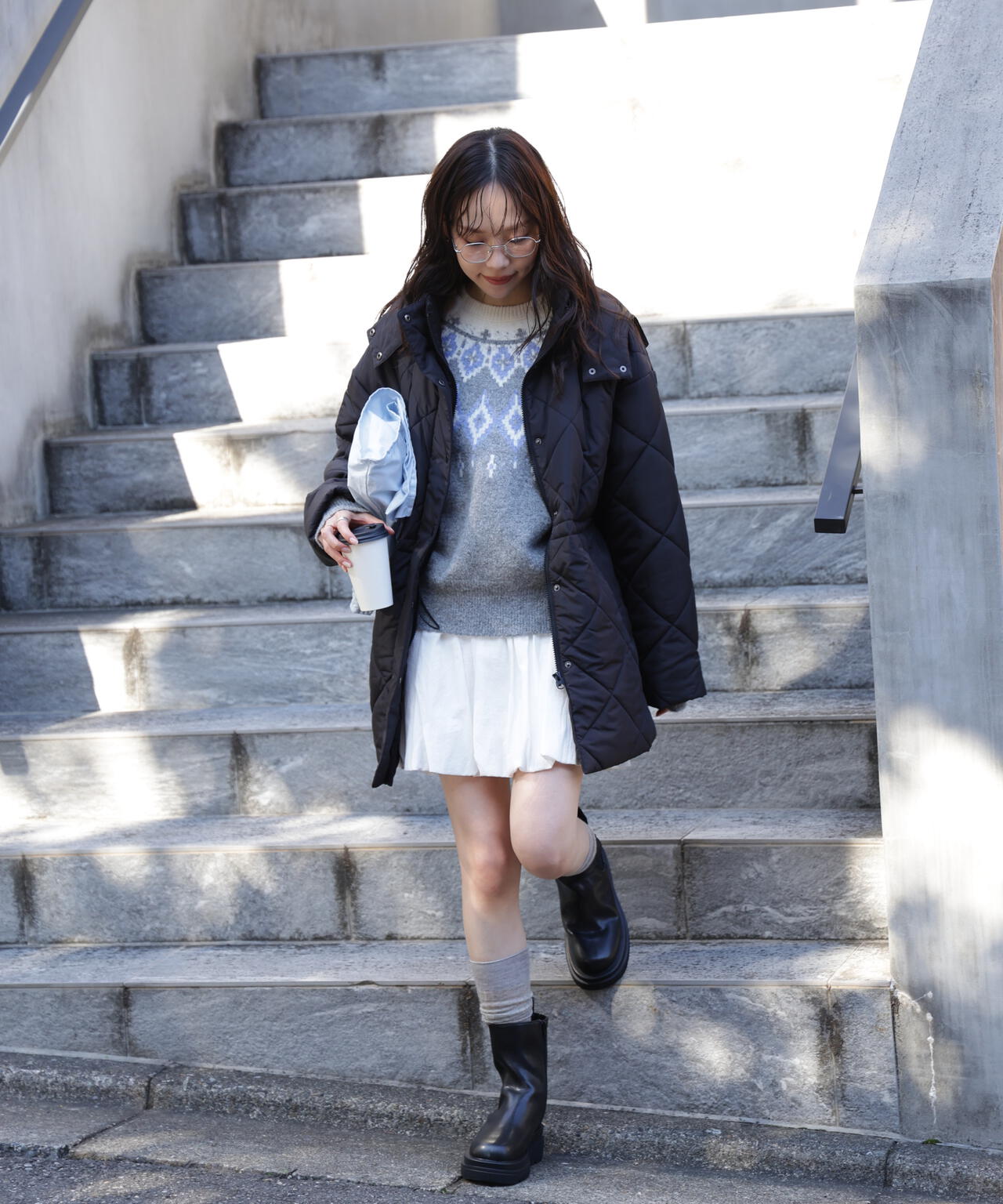 ウエストドロストキルティングコート