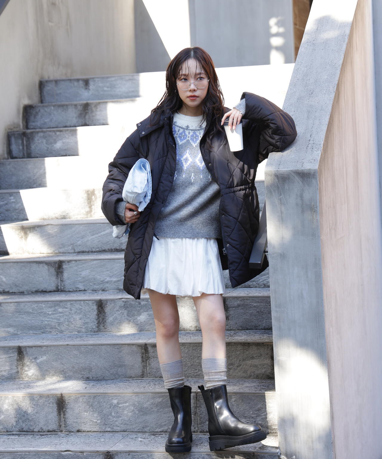 ウエストドロストキルティングコート