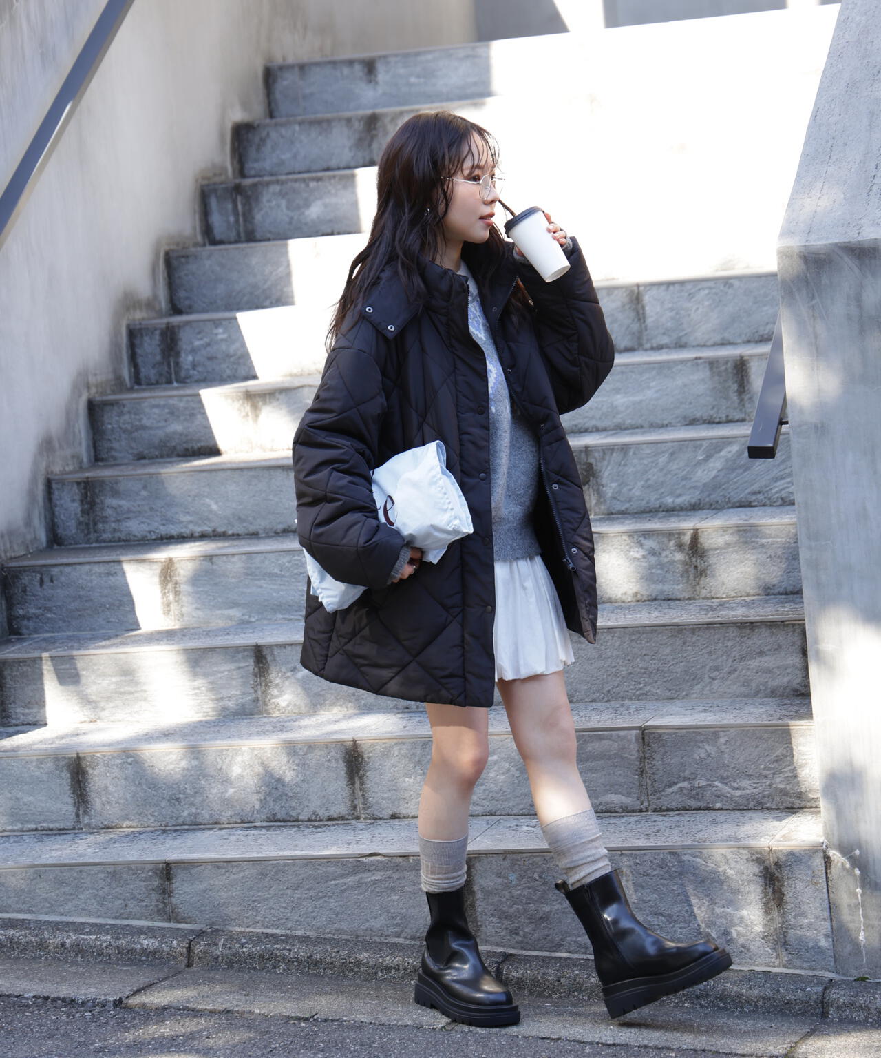 ウエストドロストキルティングコート