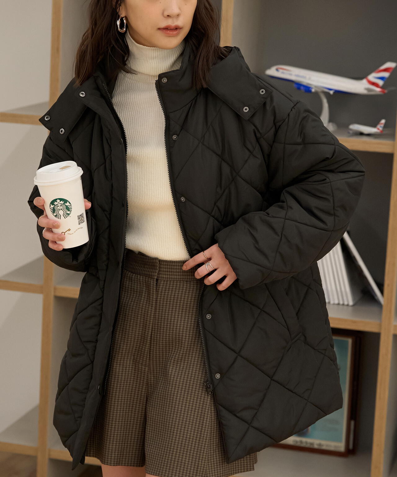 ウエストドロストキルティングコート