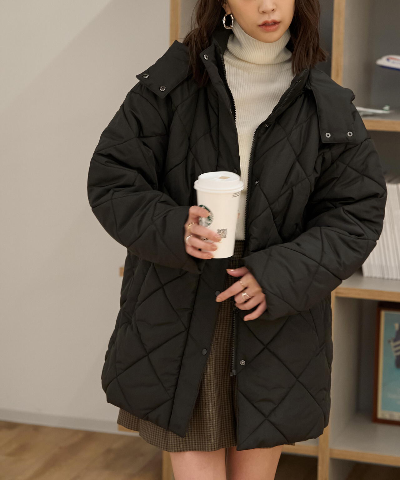 ウエストドロストキルティングコート