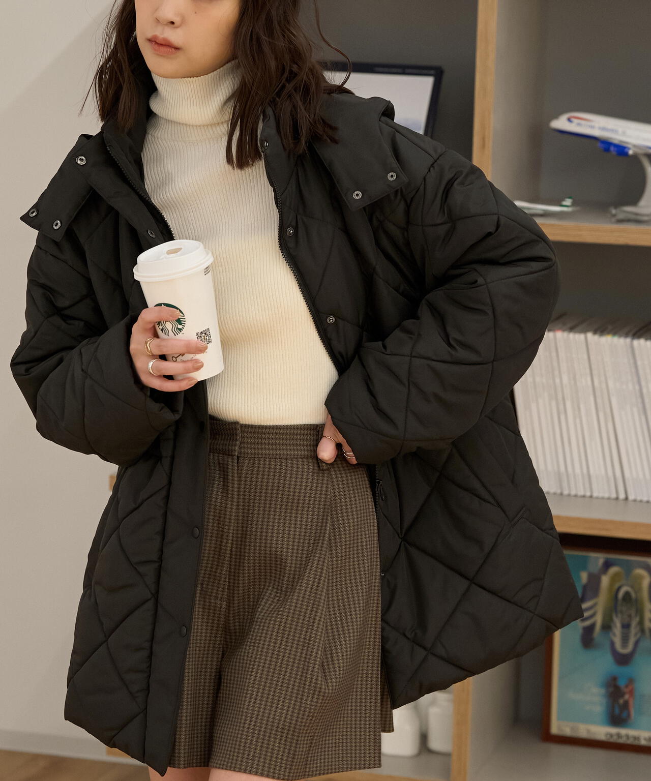 ウエストドロストキルティングコート