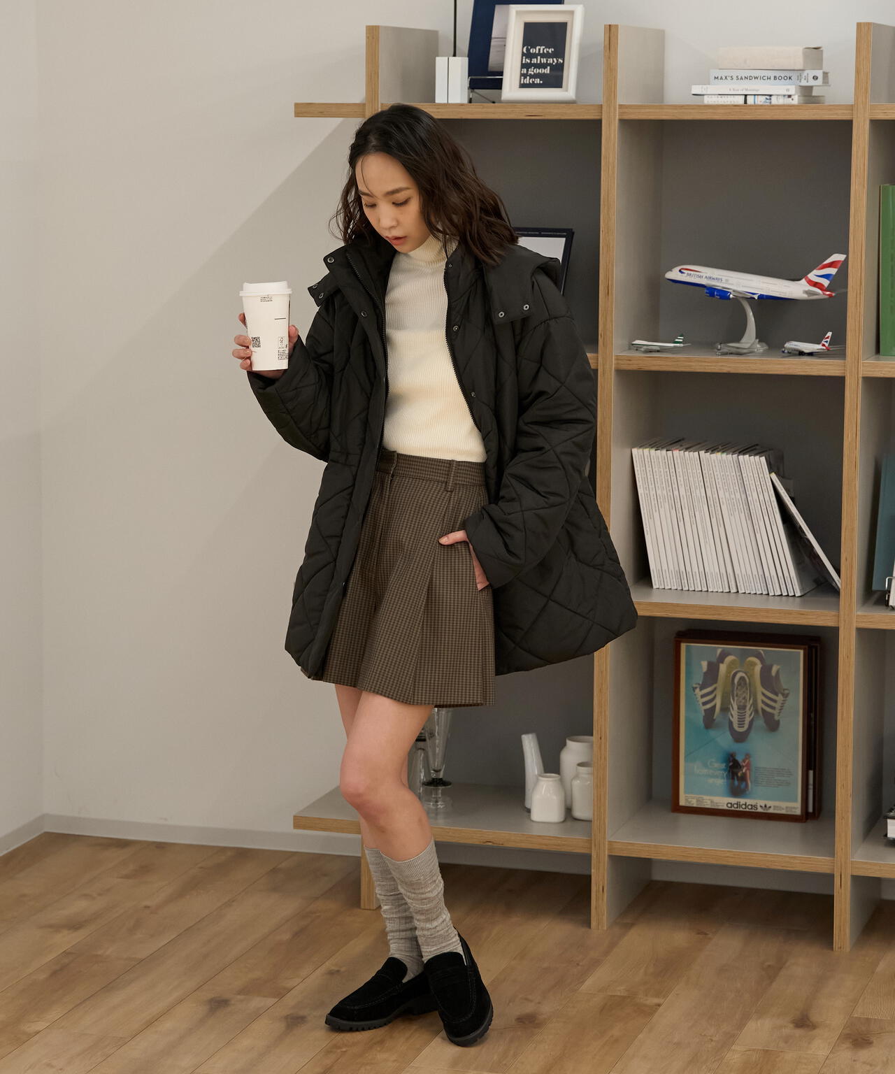 ウエストドロストキルティングコート