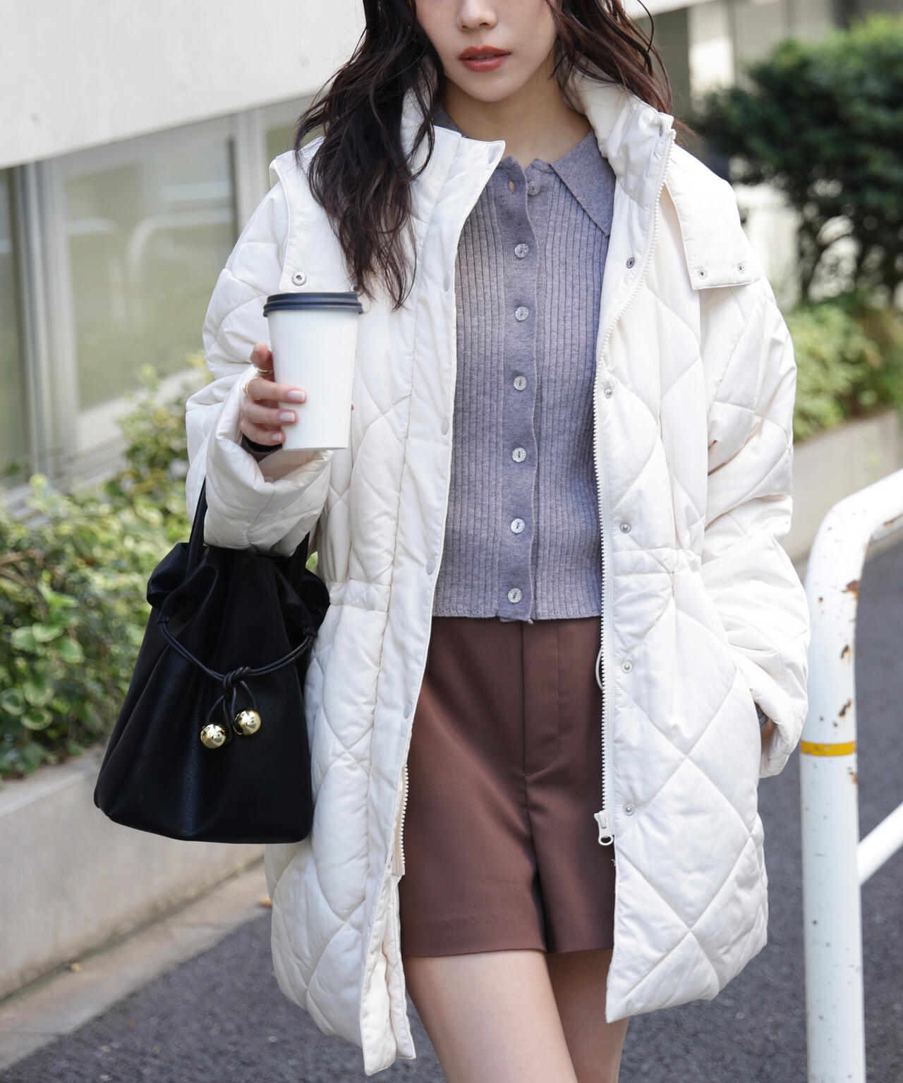 ウエストドロストキルティングコート