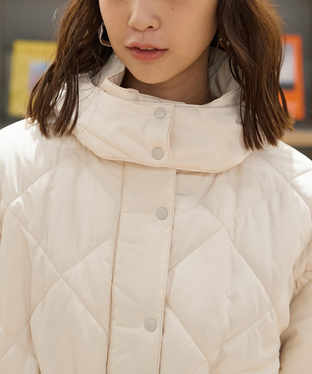 ウエストドロストキルティングコート