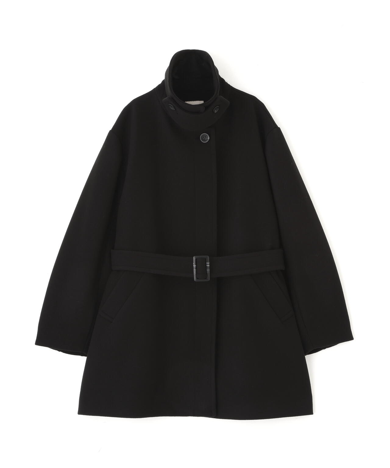 スタンドカラーミドル丈ツイードコート