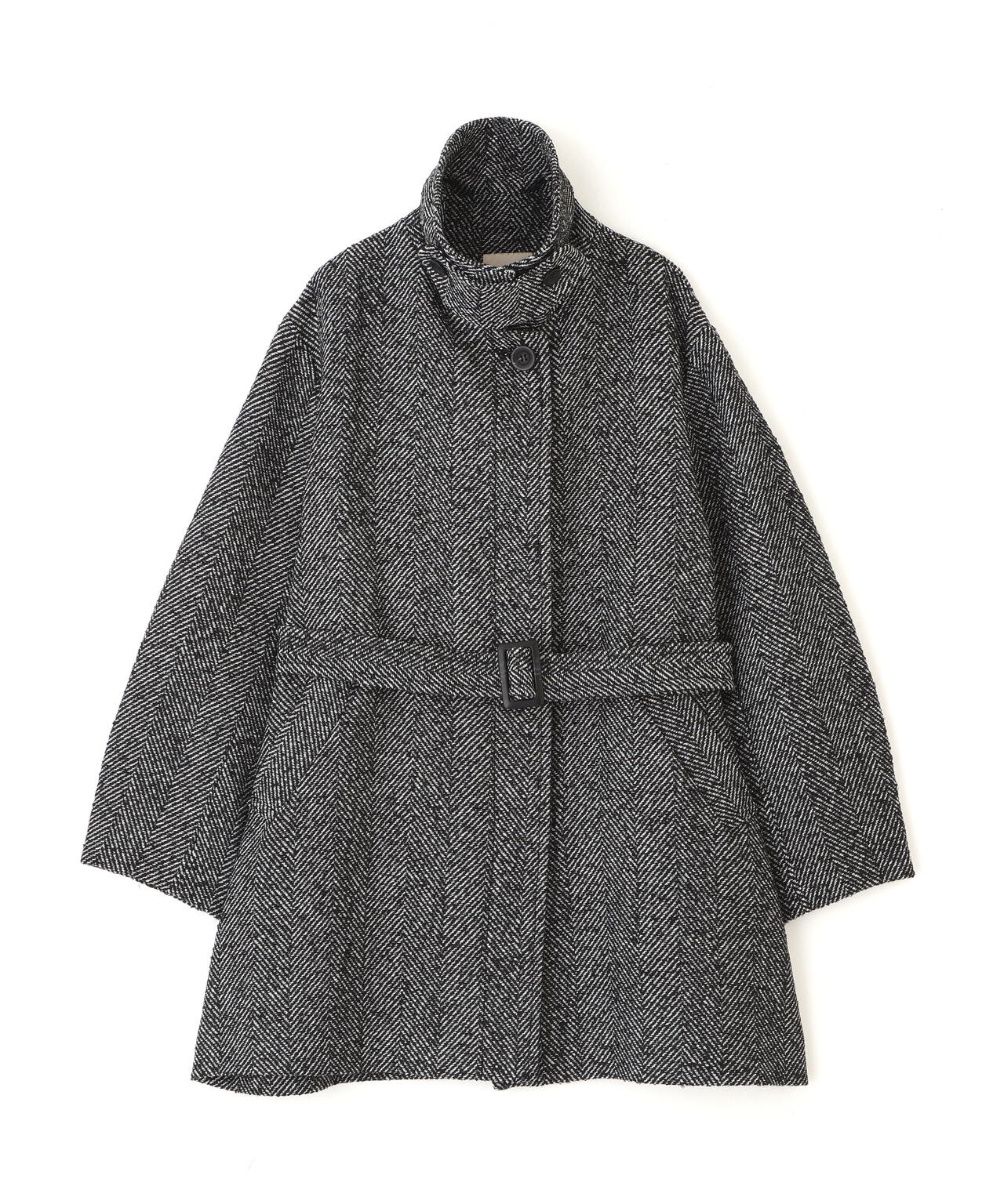 スタンドカラーミドル丈ツイードコート