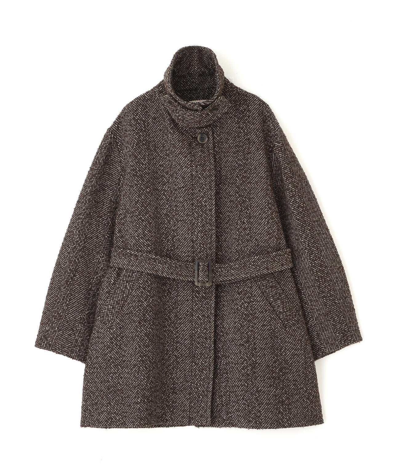 スタンドカラーミドル丈ツイードコート