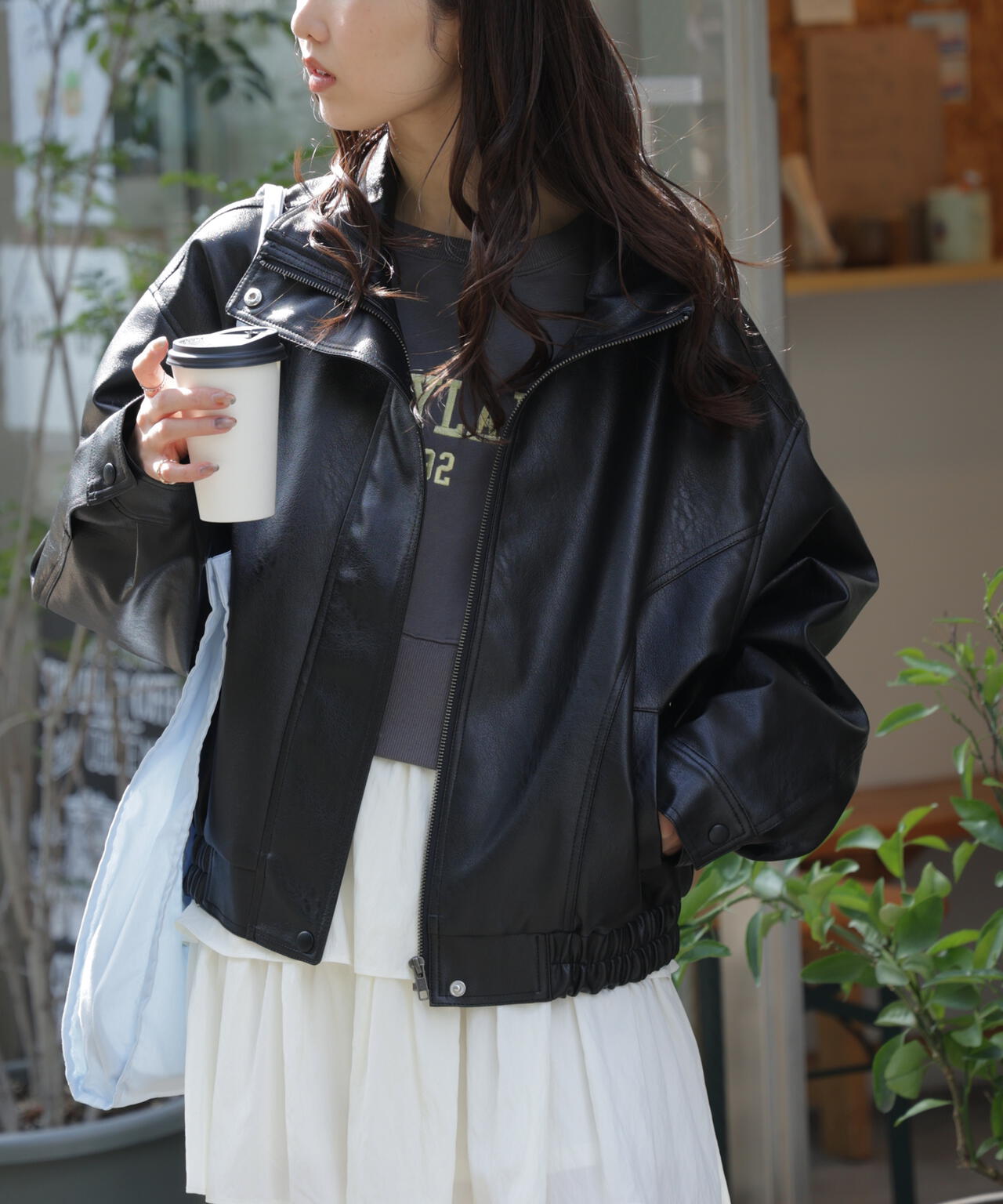 スタンド合皮ブルゾン