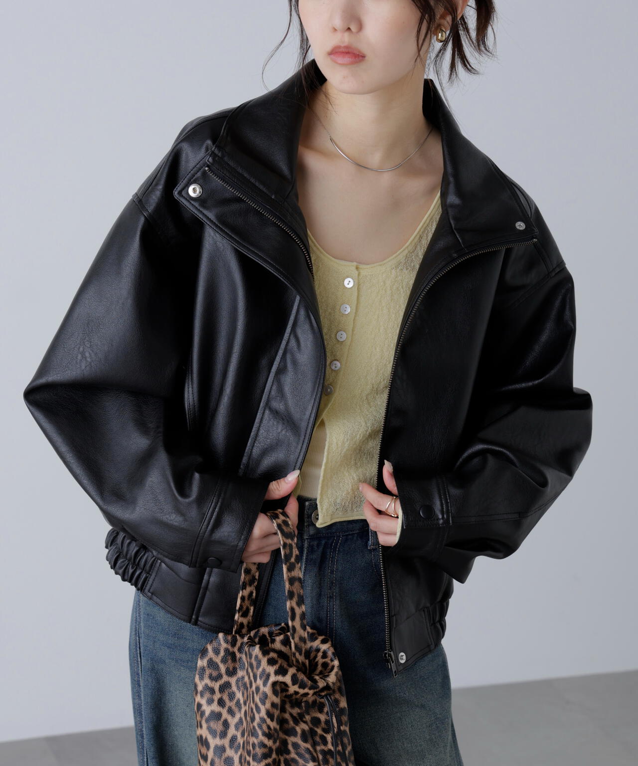 スタンド合皮ブルゾン