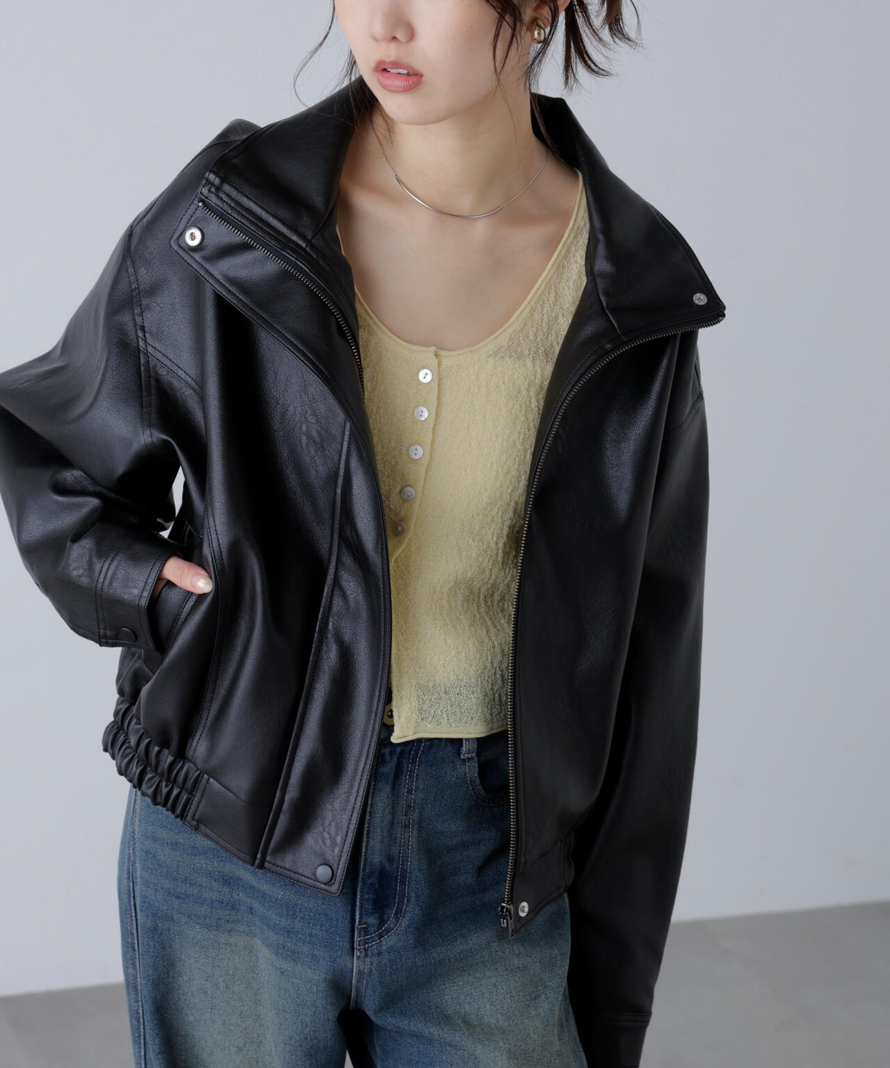 スタンド合皮ブルゾン