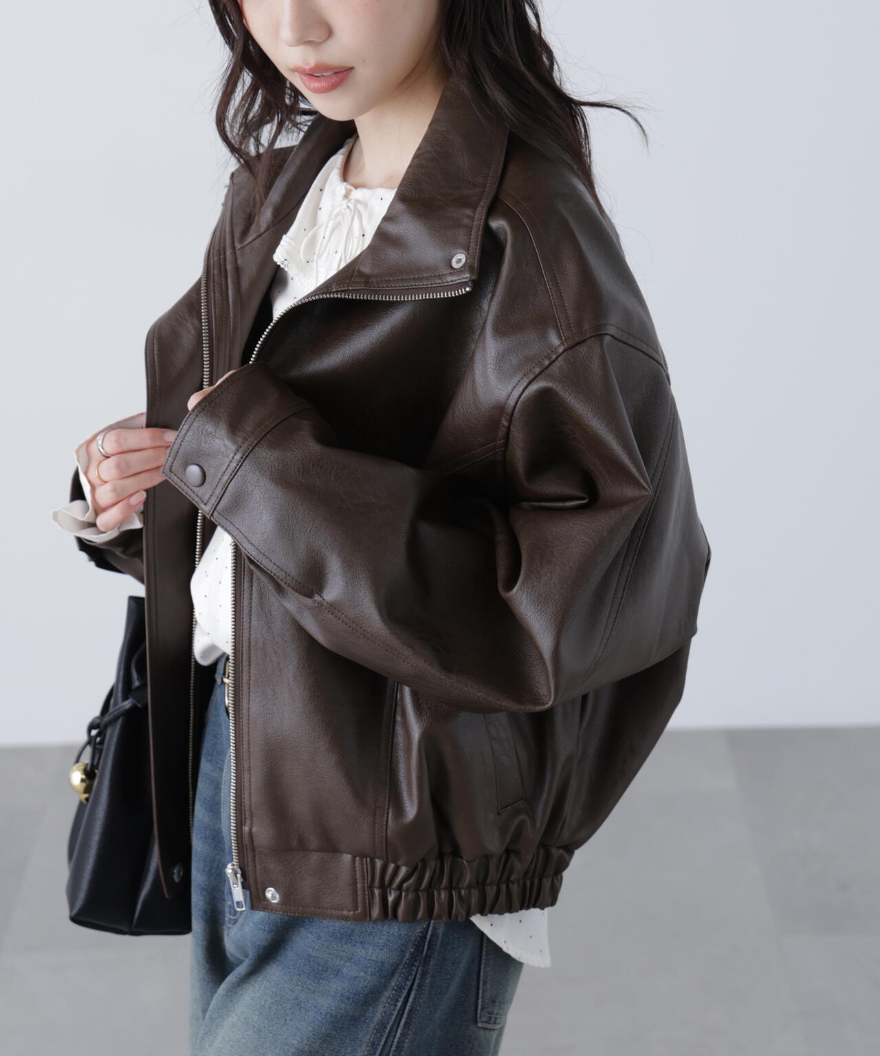 スタンド合皮ブルゾン