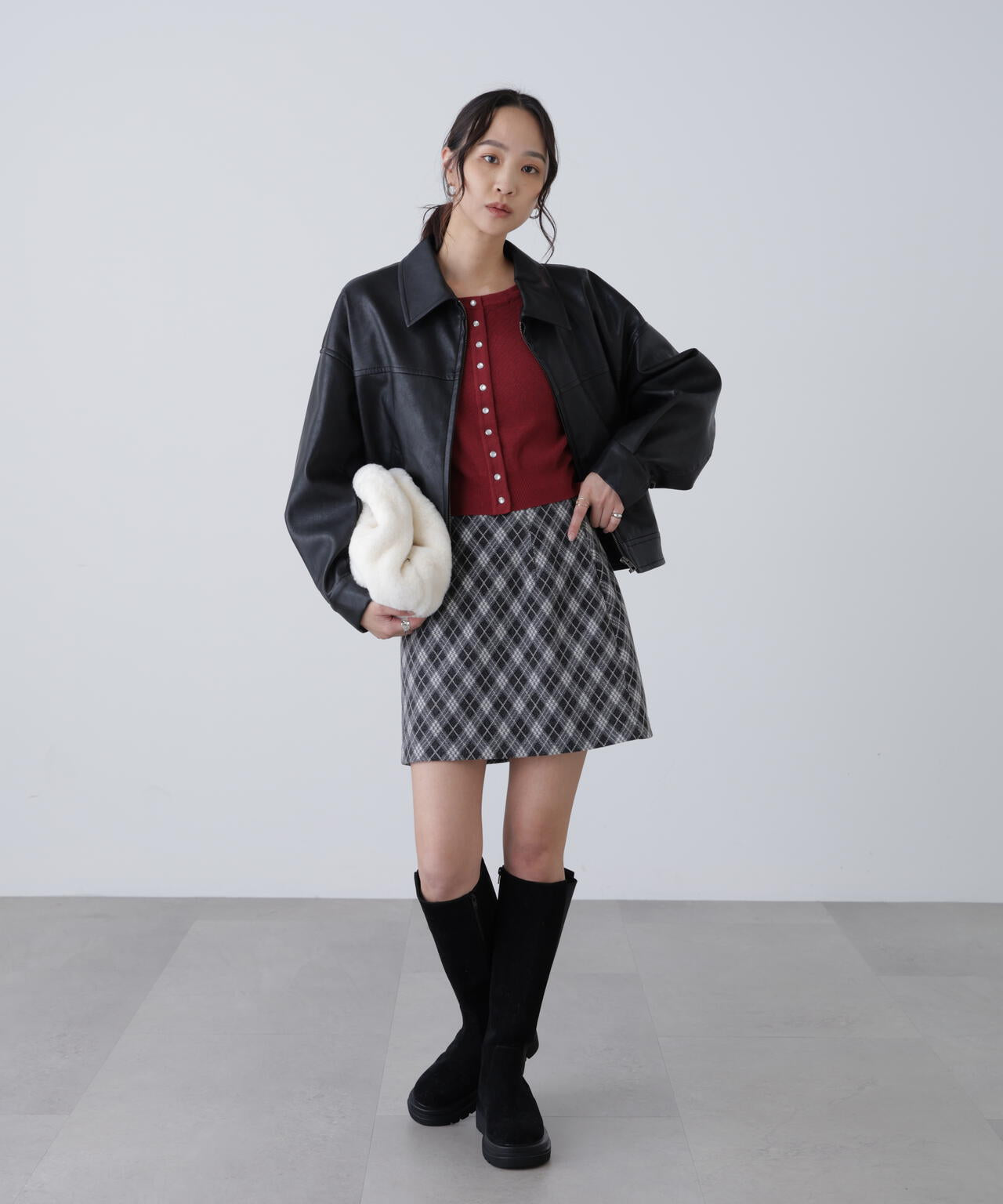 合皮ジップアップブルゾン