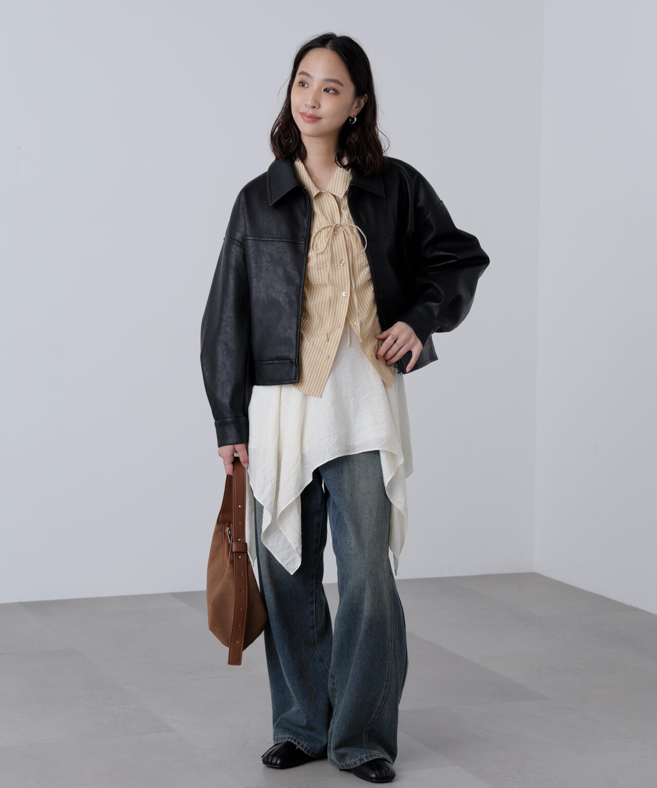 合皮ジップアップブルゾン