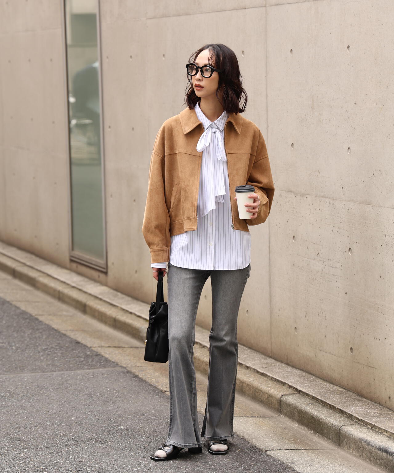 合皮ジップアップブルゾン