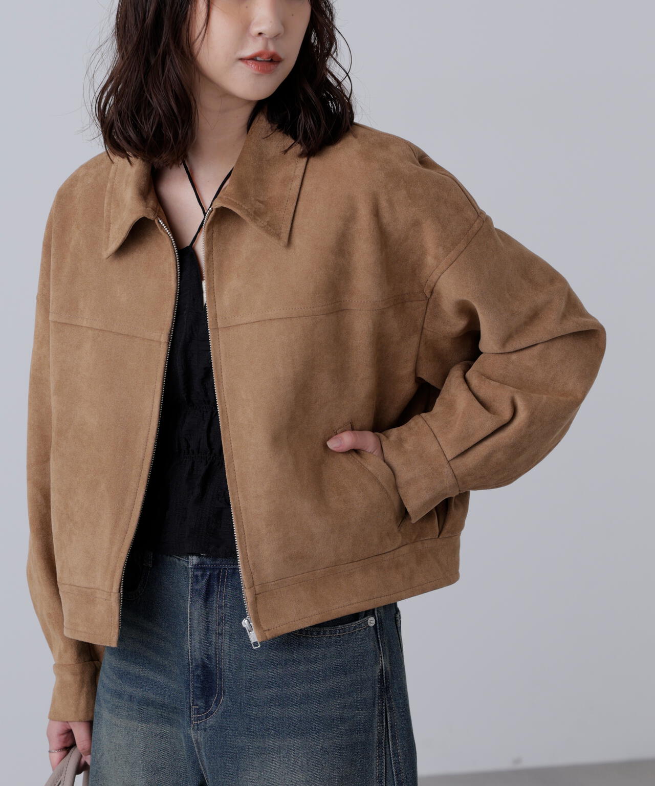 合皮ジップアップブルゾン