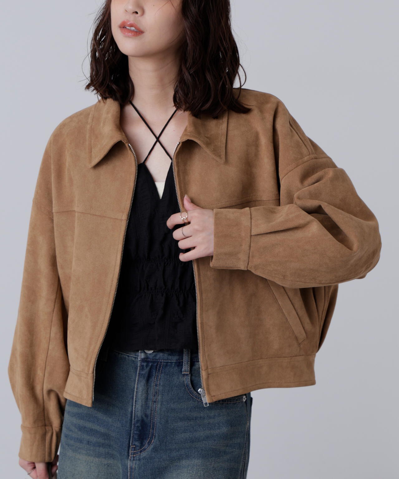 合皮ジップアップブルゾン