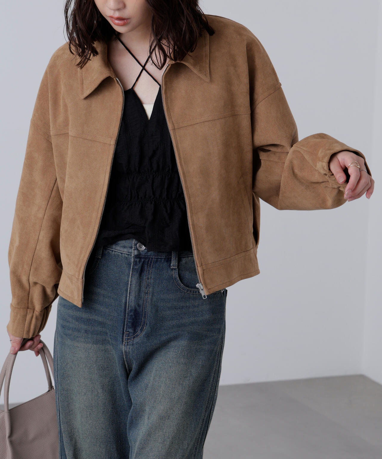 合皮ジップアップブルゾン