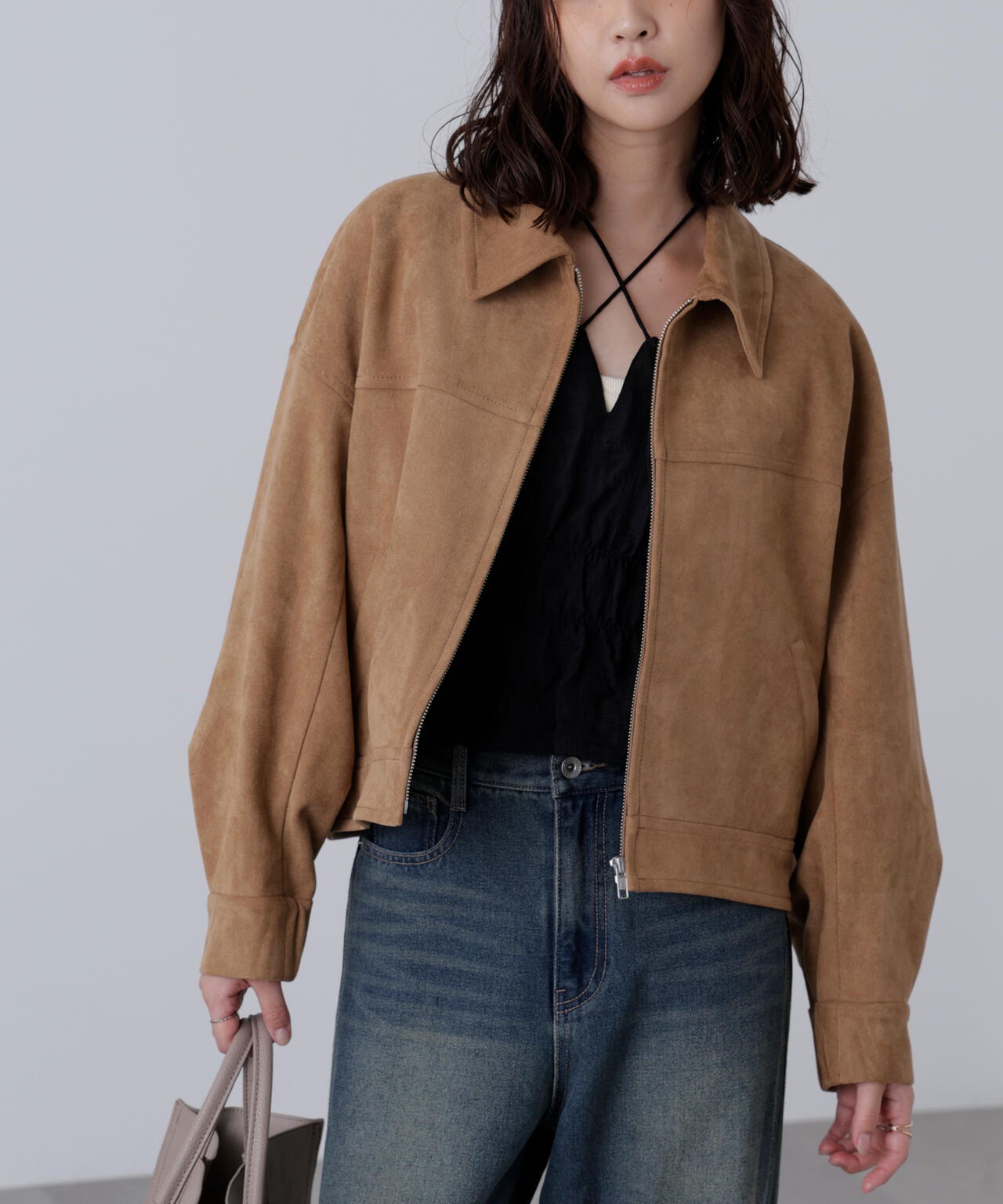 合皮ジップアップブルゾン