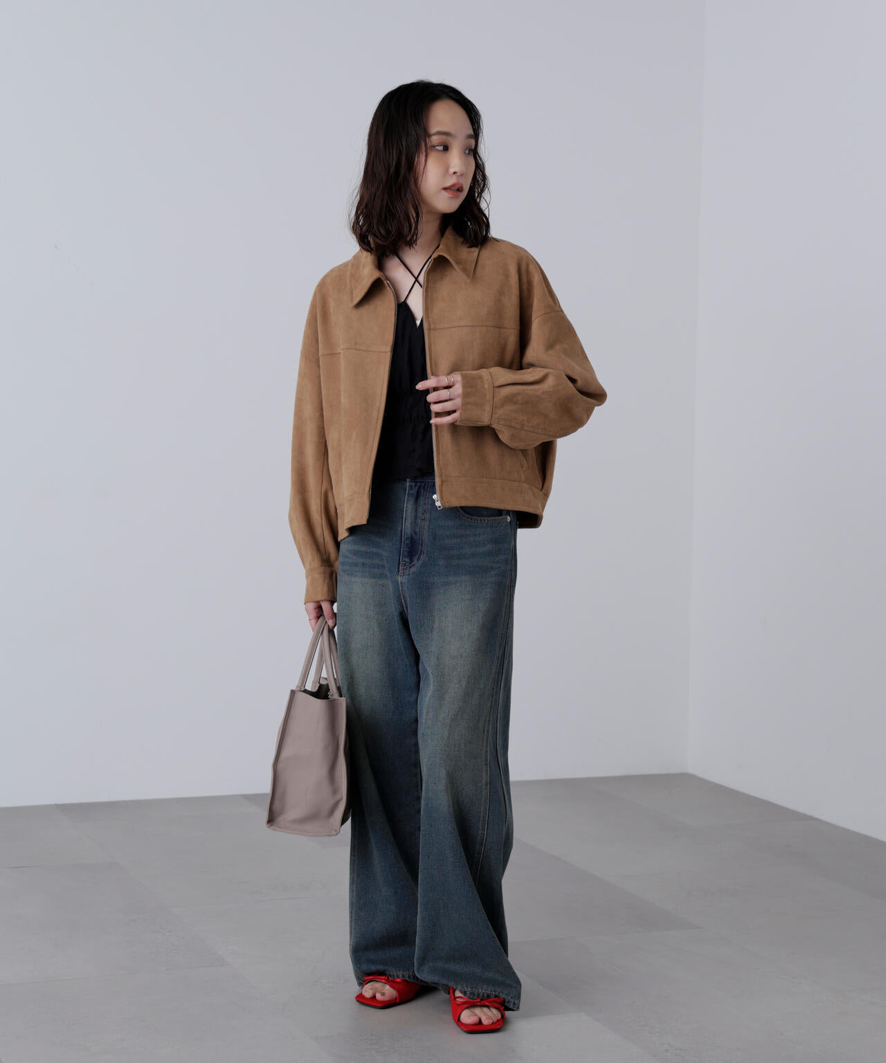 合皮ジップアップブルゾン