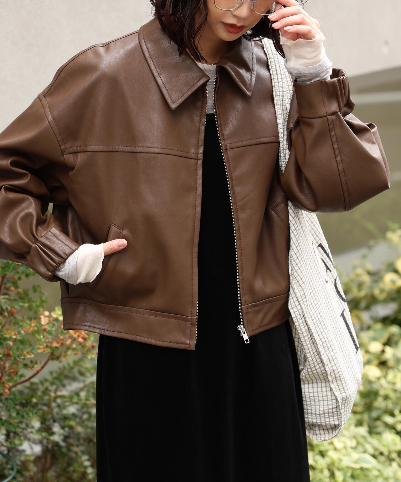 合皮ジップアップブルゾン
