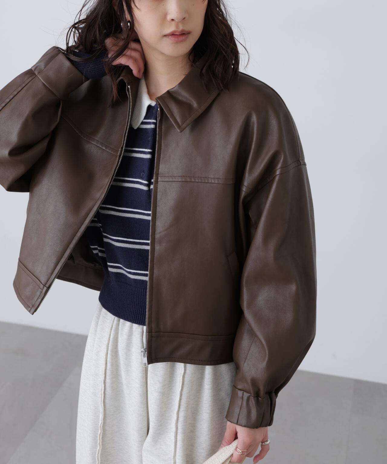 合皮ジップアップブルゾン