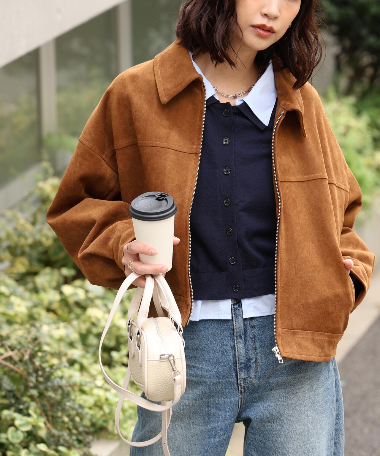 合皮ジップアップブルゾン