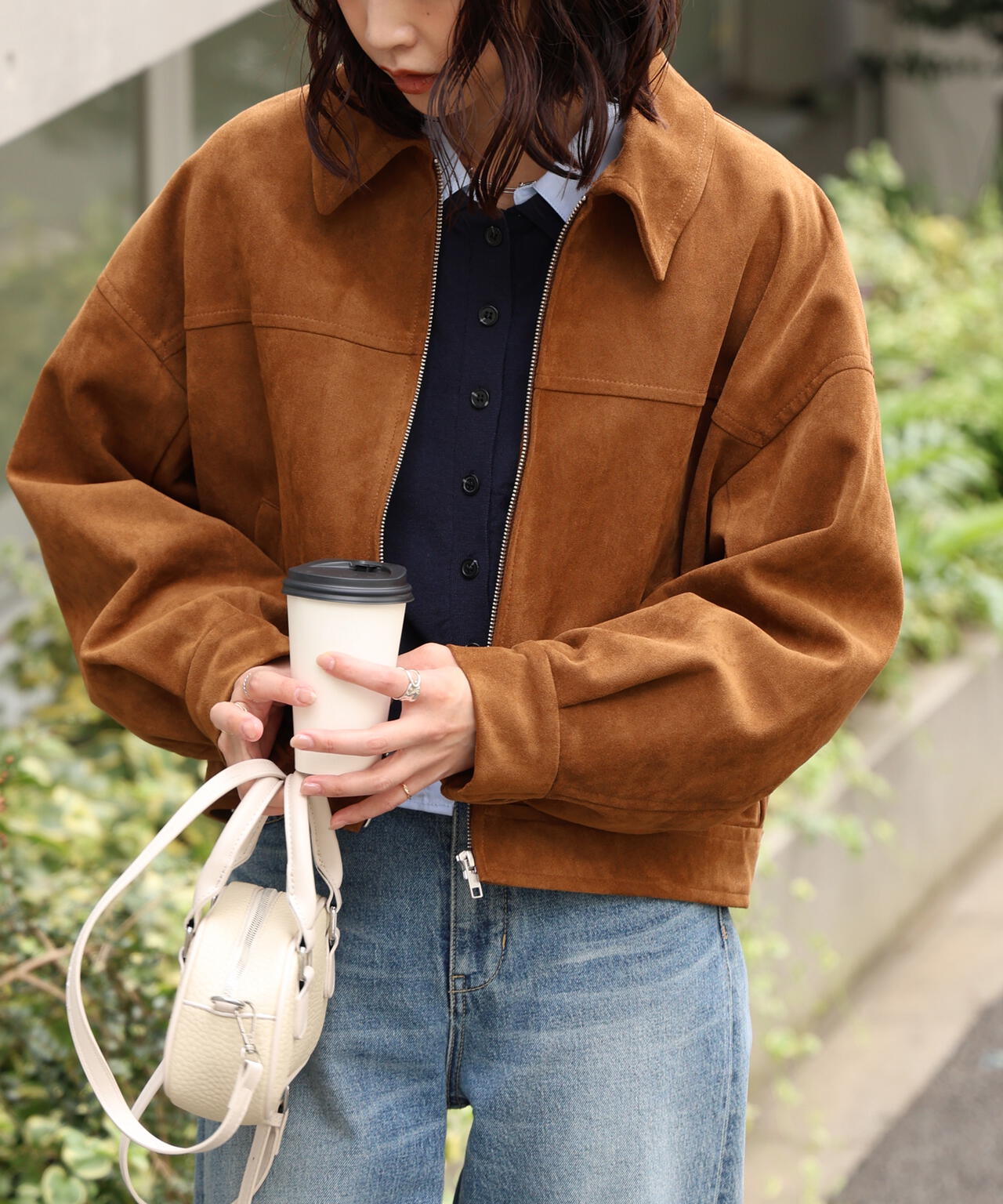 合皮ジップアップブルゾン