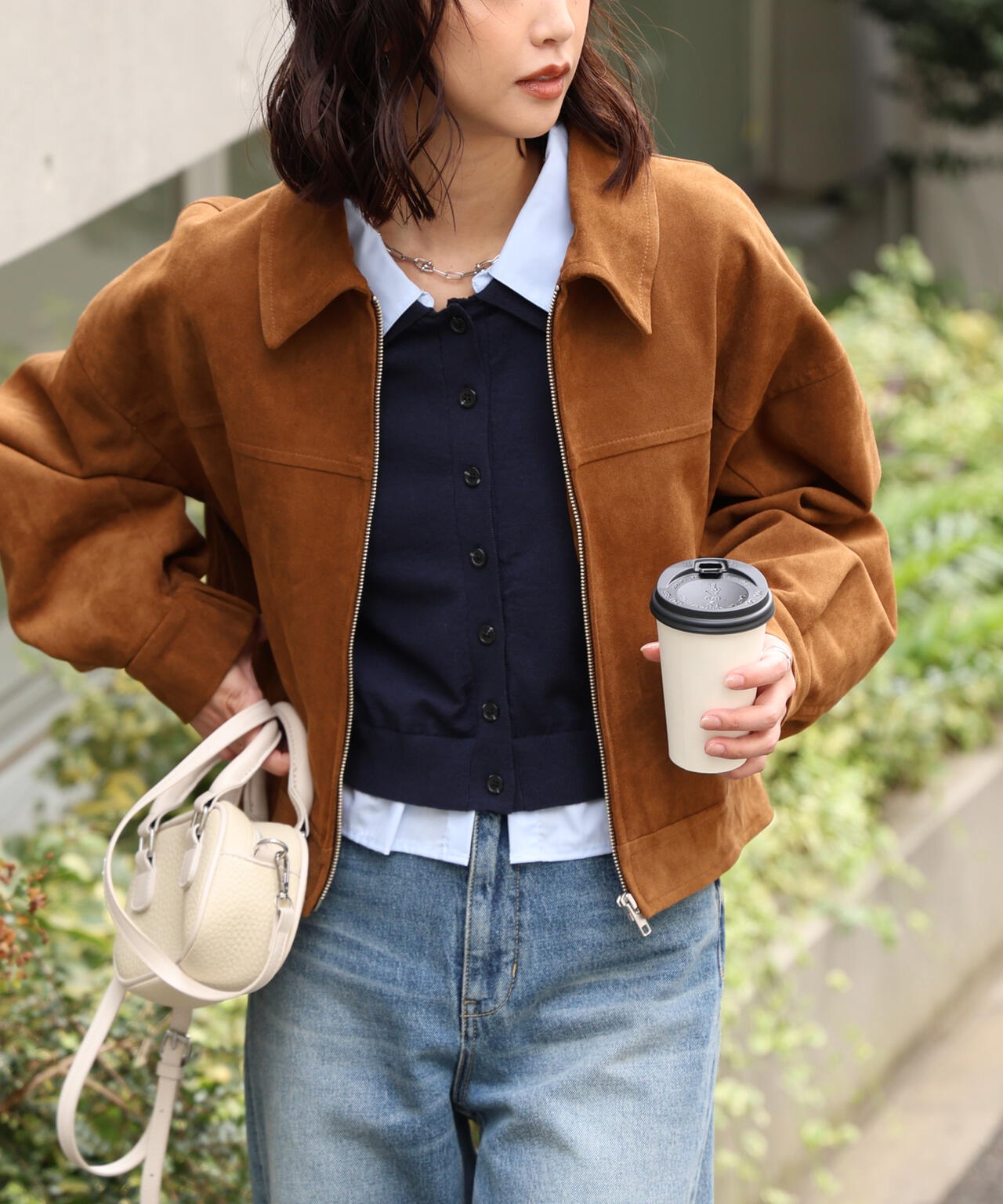 合皮ジップアップブルゾン