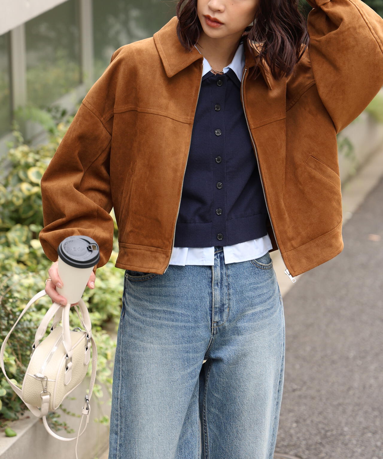 合皮ジップアップブルゾン