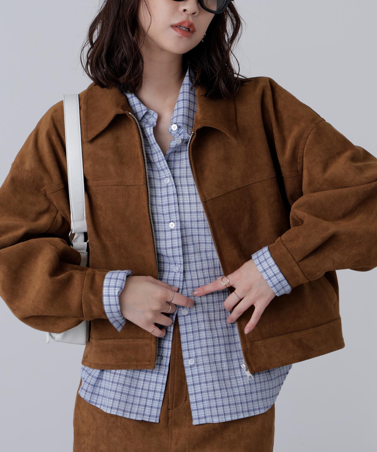 合皮ジップアップブルゾン