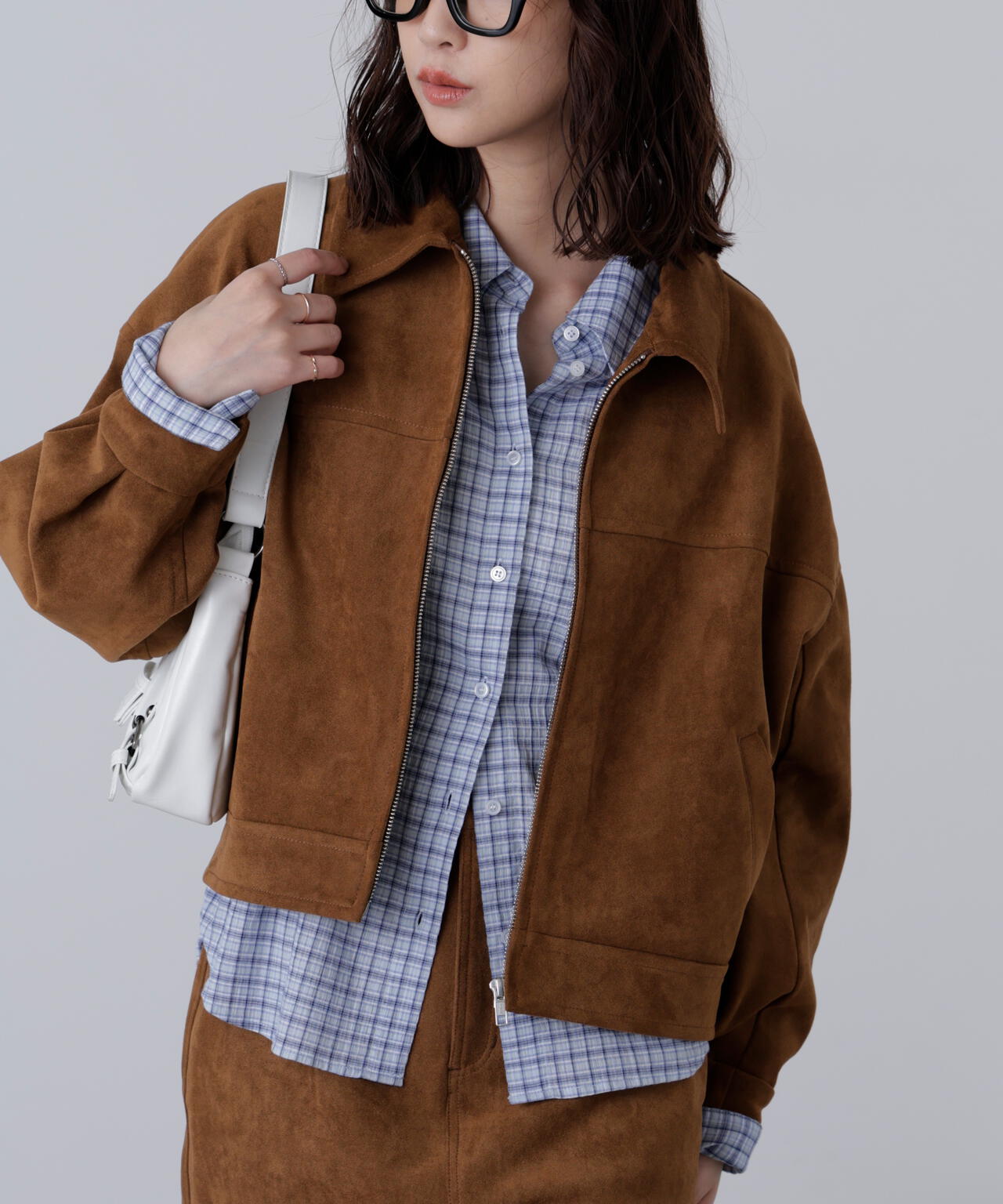 合皮ジップアップブルゾン