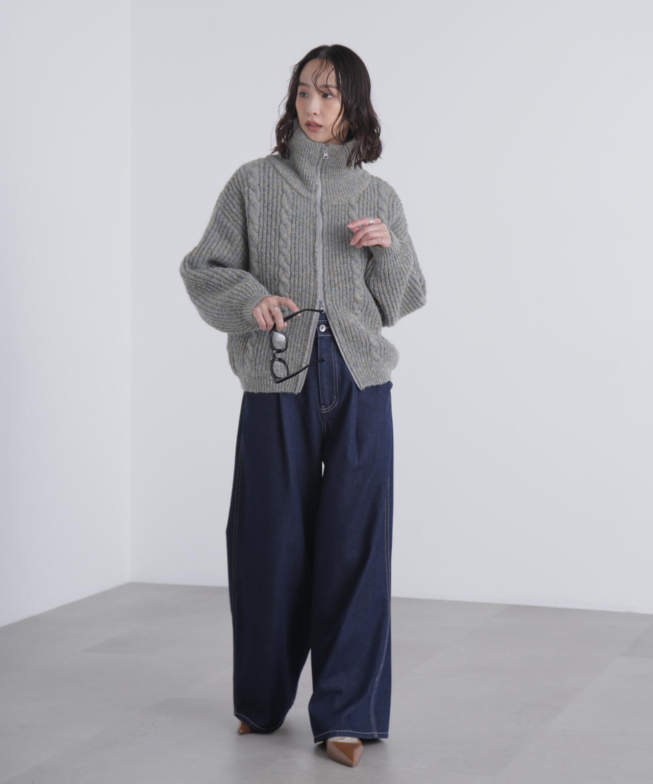 スタンドネックショート丈ジップニットブルゾン | FREE'S MART