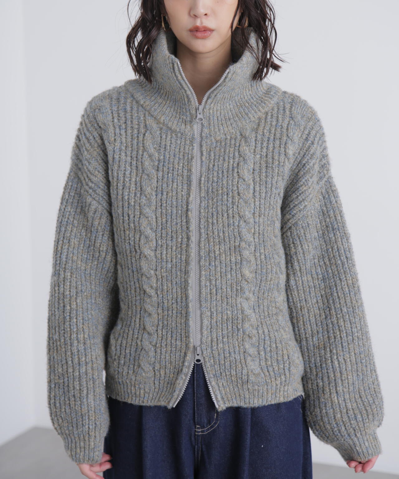 スタンドネックショート丈ジップニットブルゾン | FREE'S MART