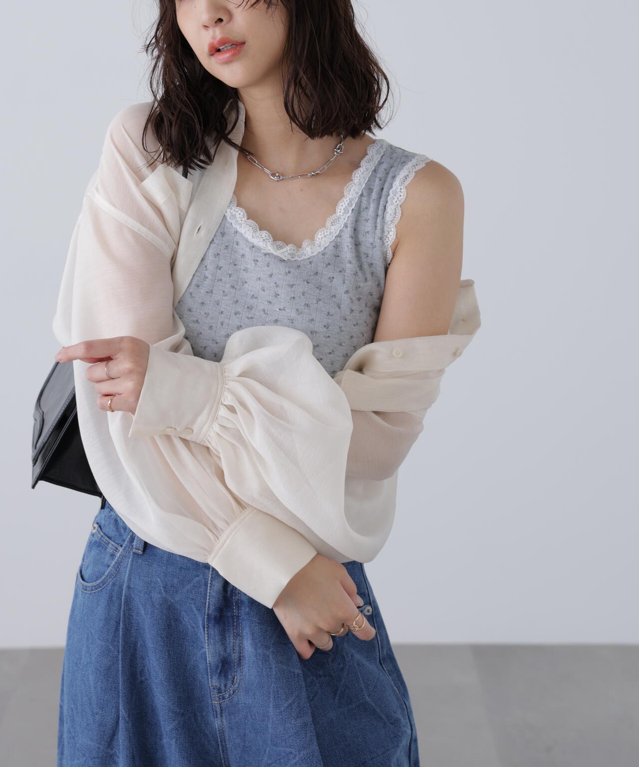 花柄レーステレコタンクトップ