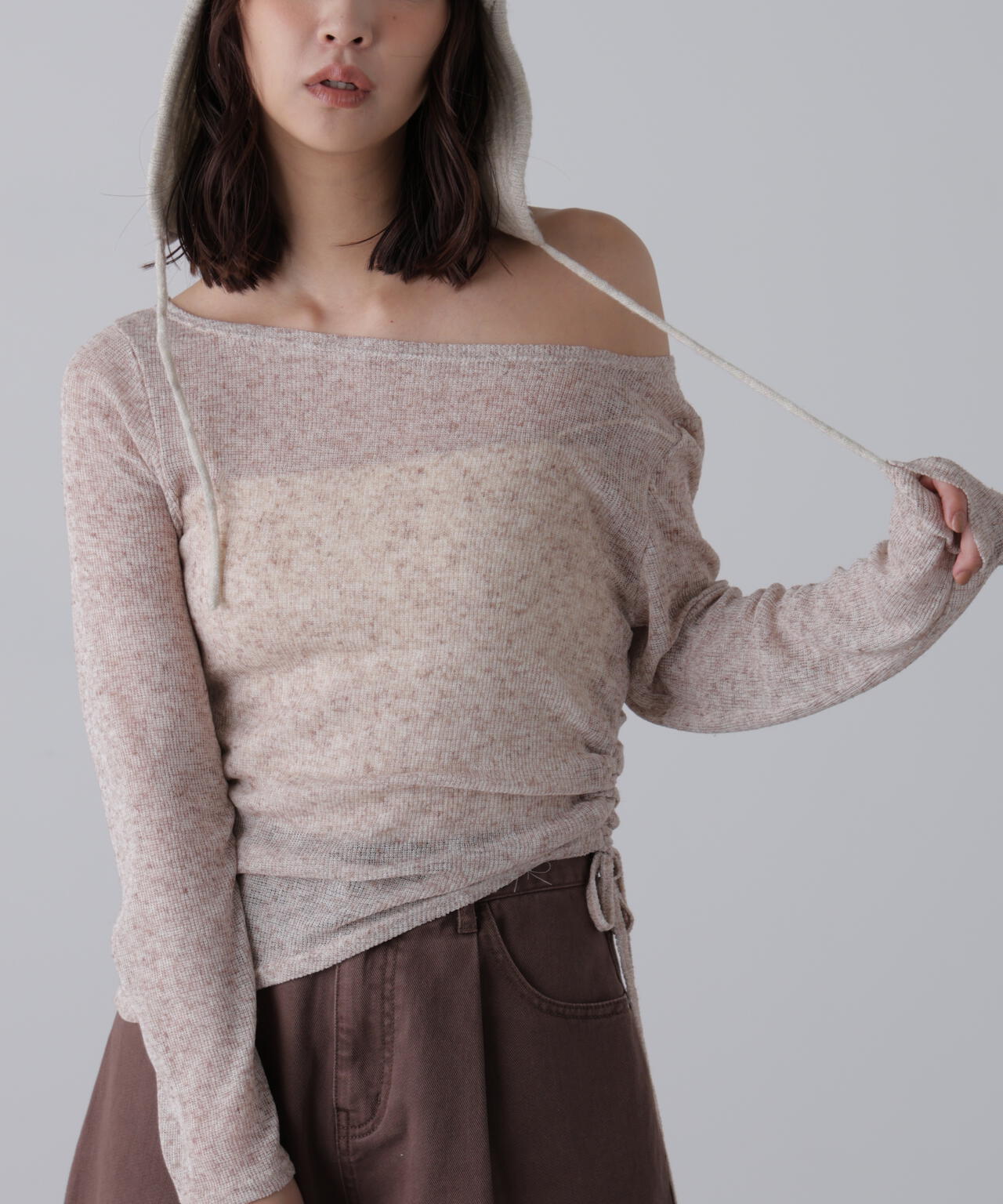 メランジドロストシャーリングカットソー