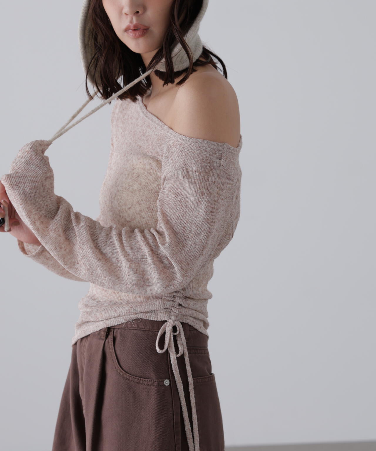 メランジドロストシャーリングカットソー