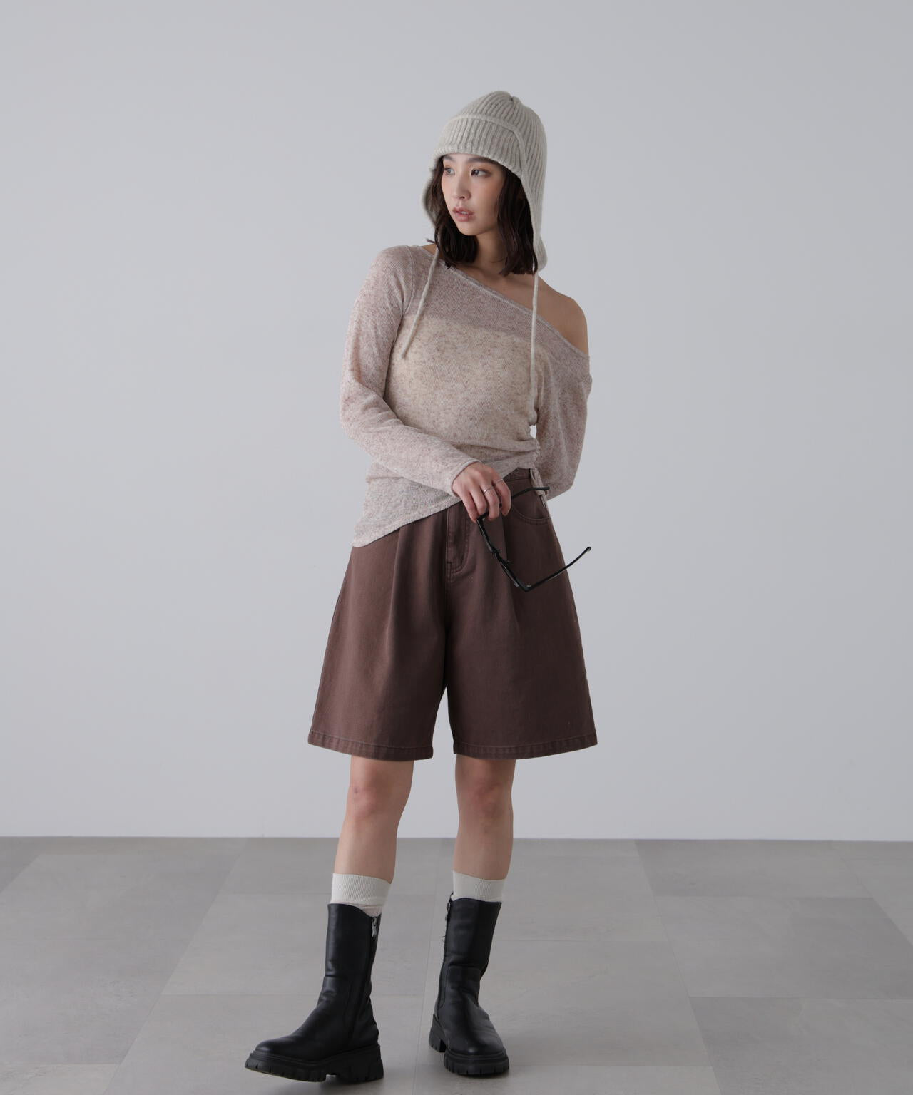 メランジドロストシャーリングカットソー