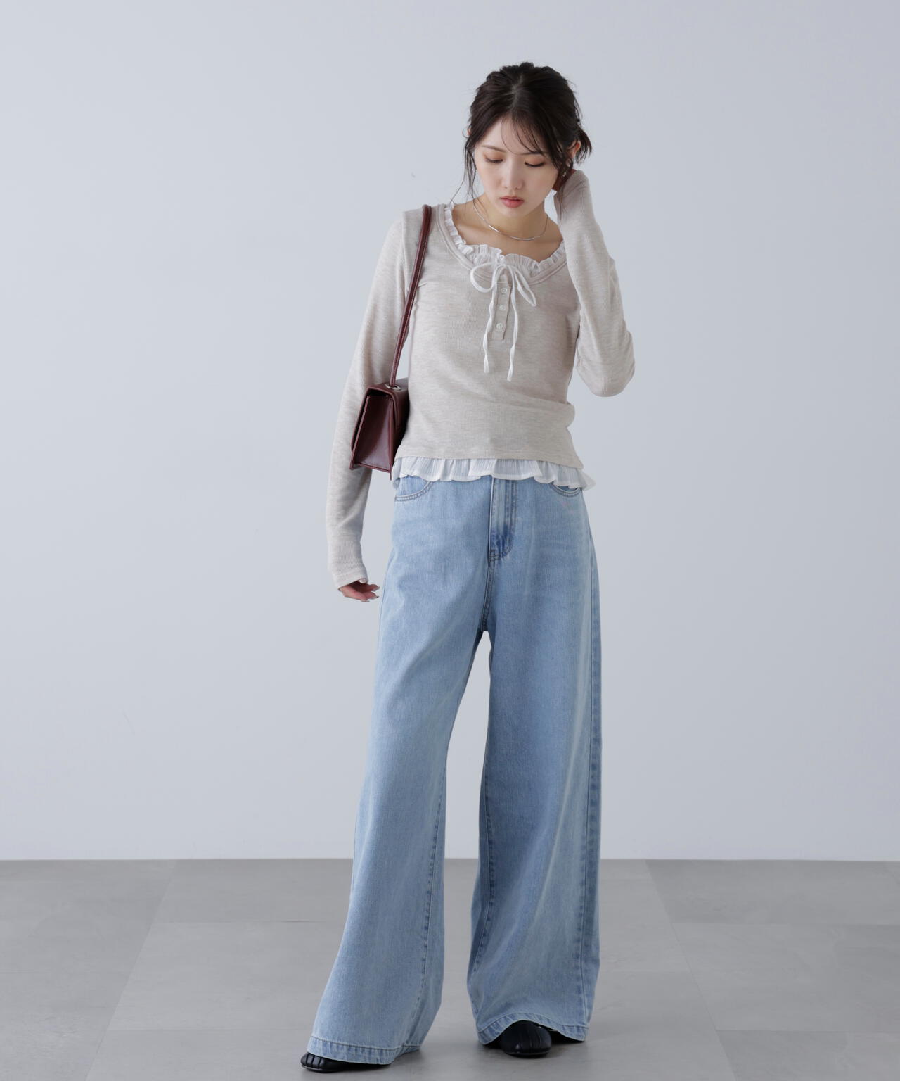 ♡colorfree shop♡ さま専用 レイヤード風フリルリボンカットソー | FREE'S MART（フリーズ