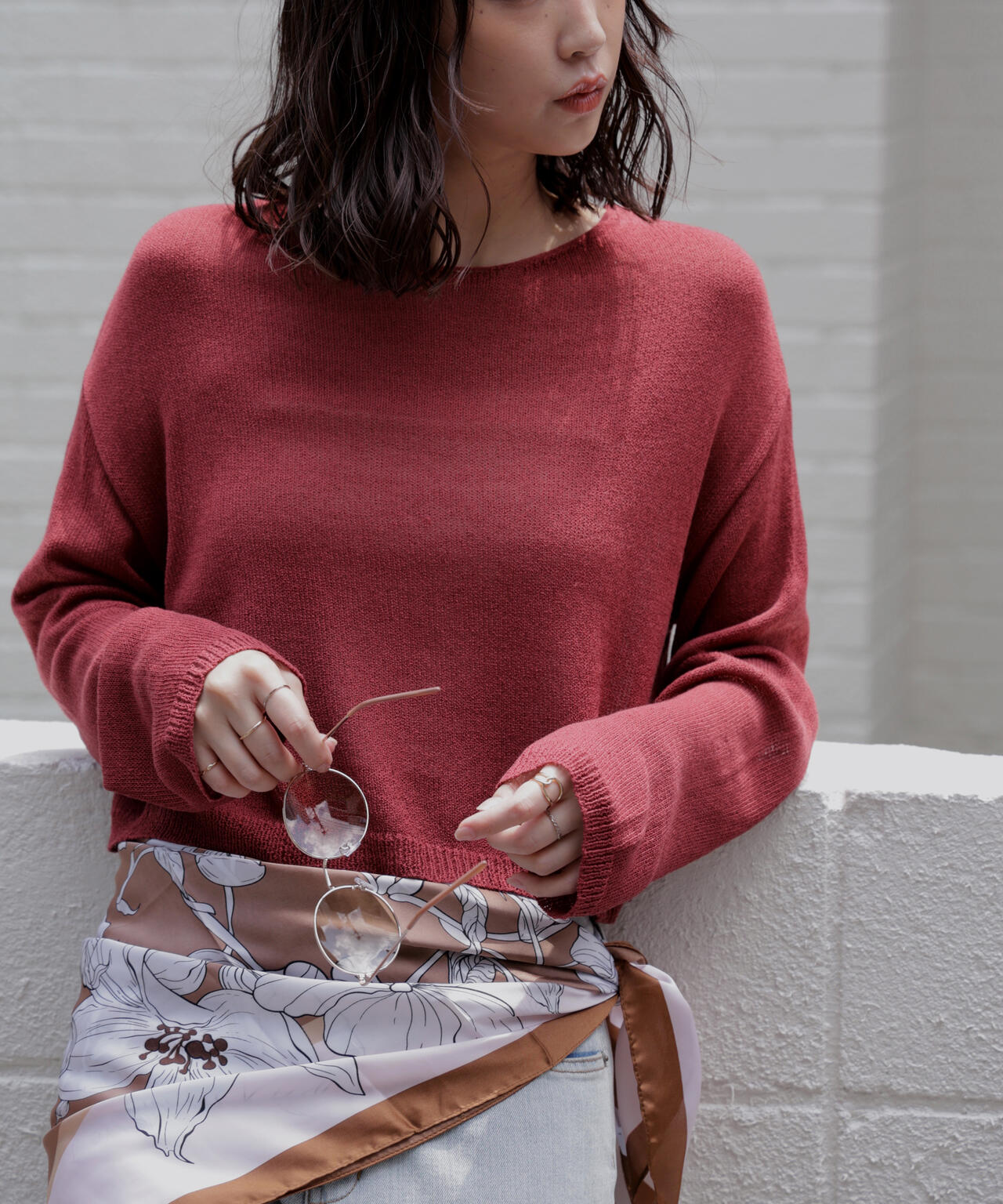 透かしあみ天竺短丈ニット