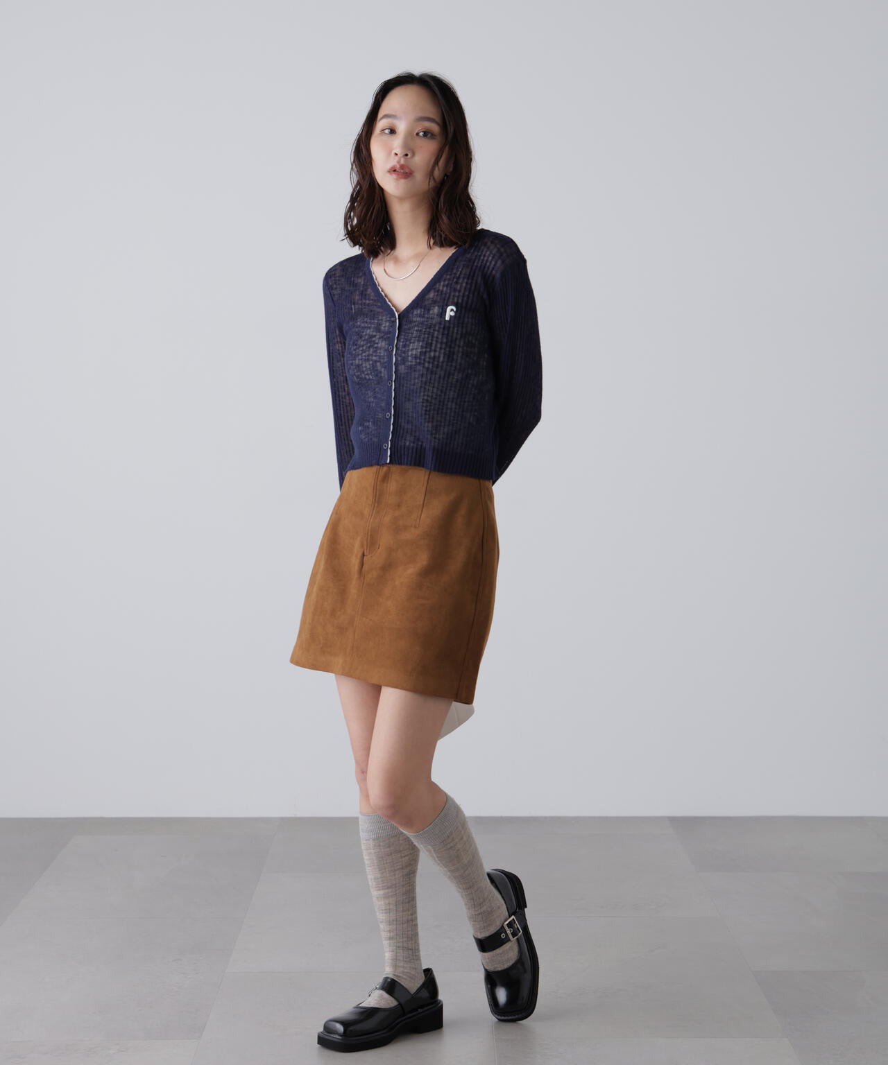 配色ラインスカラップシアーリブカーディガン