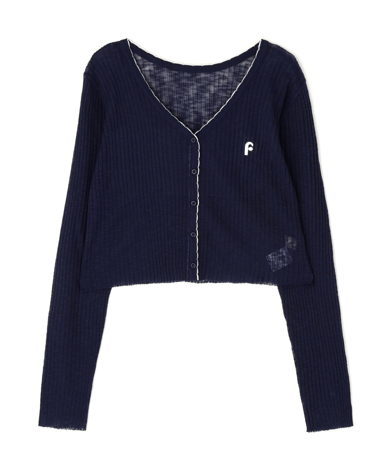 配色ラインスカラップシアーリブカーディガン