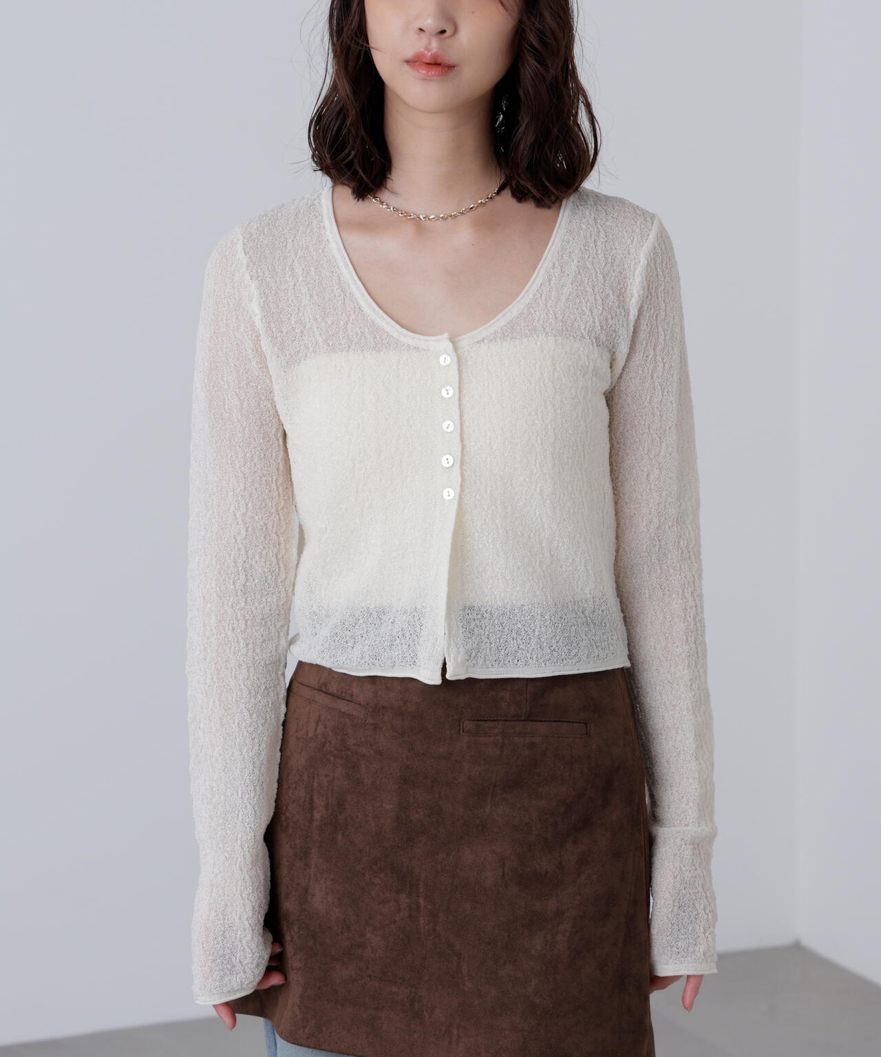 シアーラウンドネックニットカーディガン | FREE'S MART